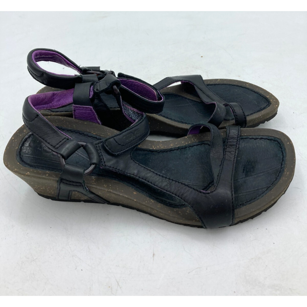 Teva Women's Size 8 Cabrillo‎ Black Leather Wedge Sandals